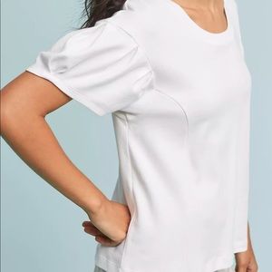 Anthropologie Princess sleeve, pleated shoulder white shirt